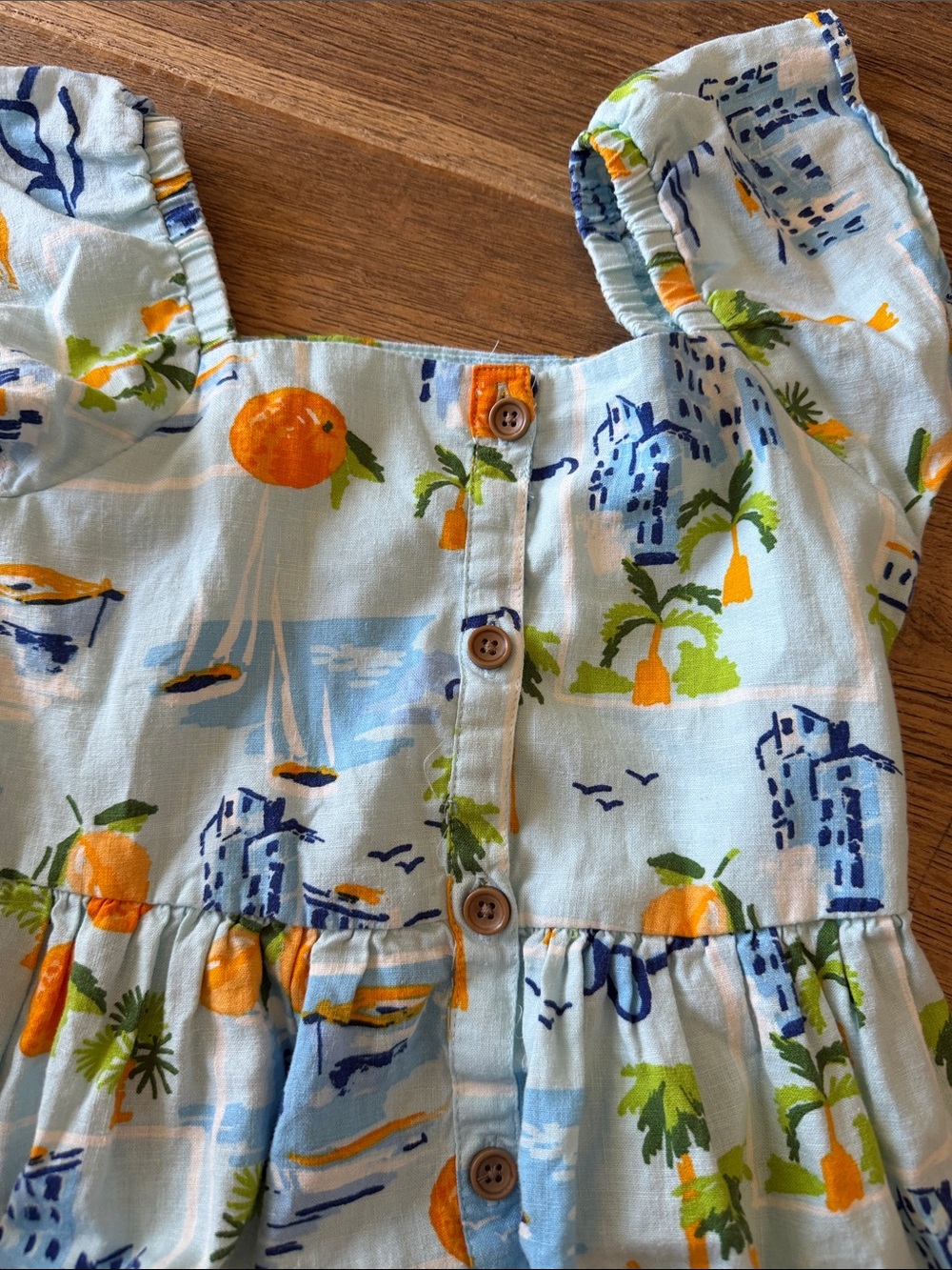 Gymboree Light Blue Tropical Button-Front Sundress linen size 6 - Picture 3 of 5